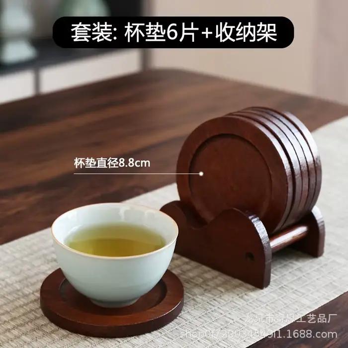 Sous-verres en bambou avec support, 6 pièces, tapis isolants ronds antidérapants résistants à la cha