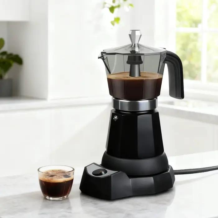 Cafetière électrique 480W, 300ml/6 tasses, cafetière italienne portable en aluminium pour la maison,