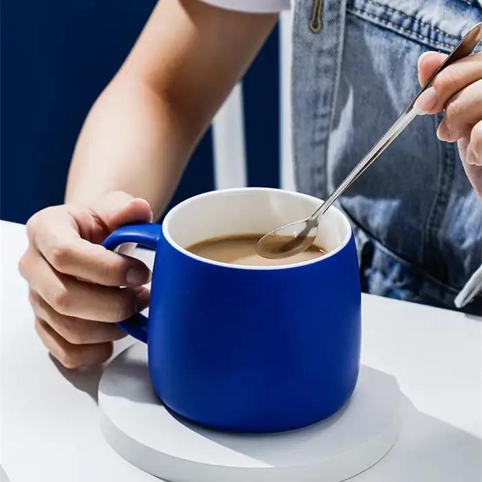 Tasse à café en céramique bleue Klein de 500ml, avec cuillère, paquet cadeau, tasse en porcelaine à 