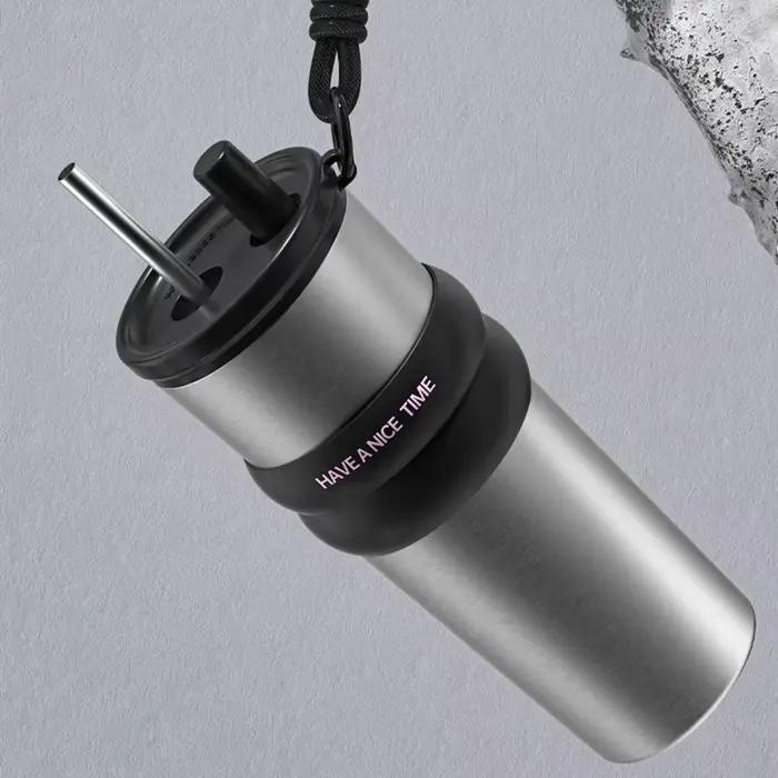 Bouteille isolée sous vide en acier inoxydable avec paille, Thermos anti-fuite pour chaud et froid, 