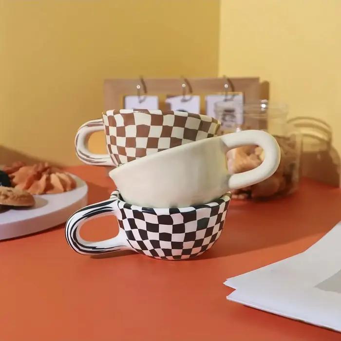 Tasse à thé créative en céramique à motif à carreaux, tasse à café en échiquier irrégulier, 1 pièce
