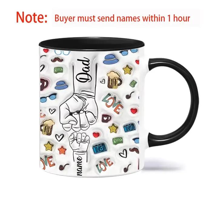 Tasse personnalisée avec nom de papa et d'enfants, effet 3D personnalisé, tasse d'impression, bosse 