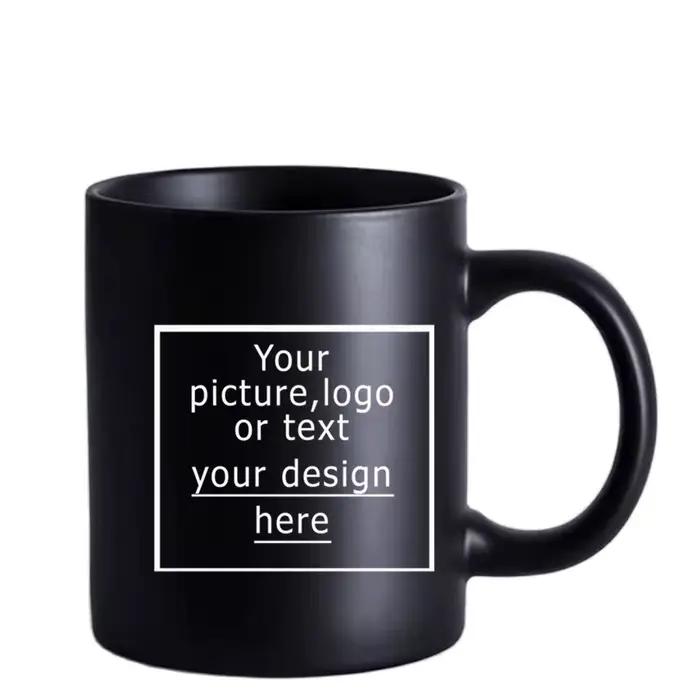 Tasse à café en céramique noire avec logo d'entreprise, photo personnalisée, photos de famille