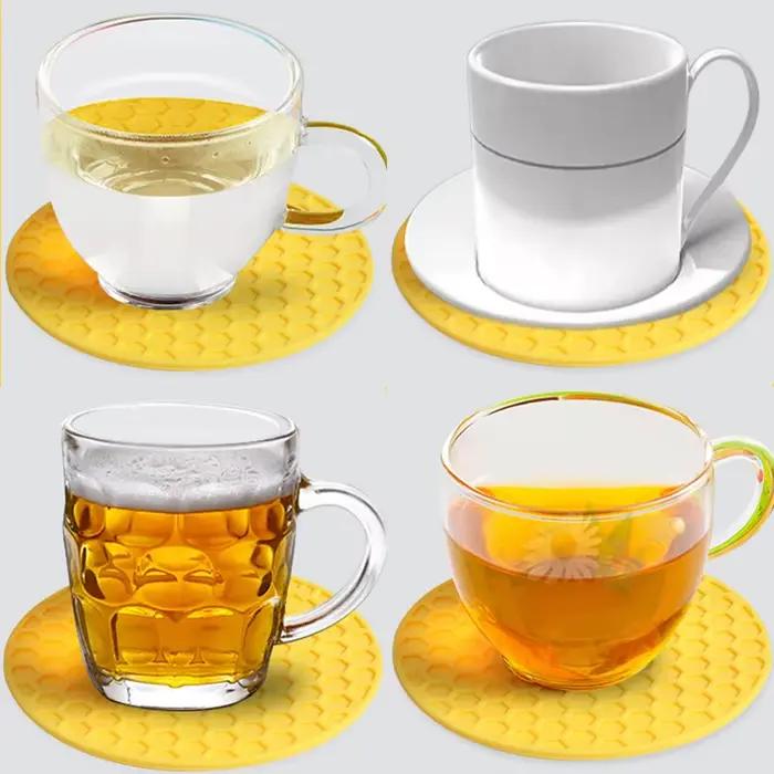 Dessous de verre rond en Silicone, tapis pour boissons au café, porte-gobelet de thé, épais, antidér