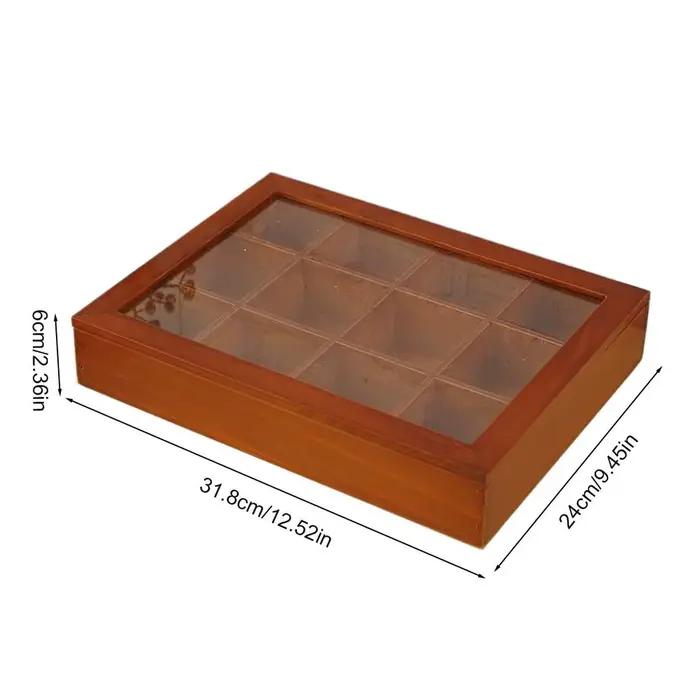Boîte de rangement pour sachets de thé à 12 compartiments, boîte en bois pour organiser le thé avec 