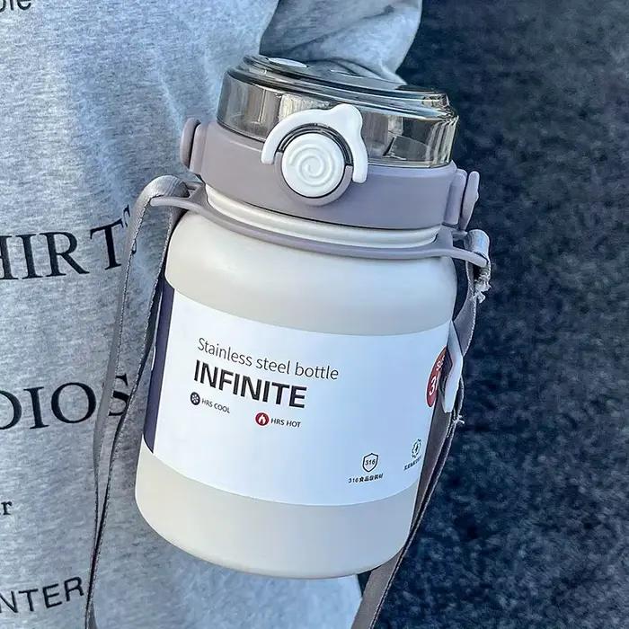 Bouteille isotherme en acier inoxydable grande capacité 800 ml/2000 ml avec poignée et paille, gourd