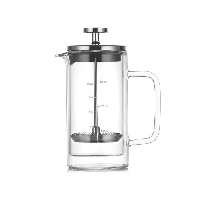 Cafetière à piston avec filtre à mailles fines et poignée ergonomique - Cafetière en verre à double 
