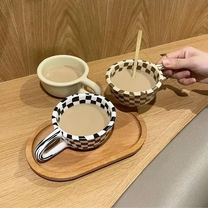 Tasse à thé créative en céramique à motif à carreaux, tasse à café en échiquier irrégulier, 1 pièce