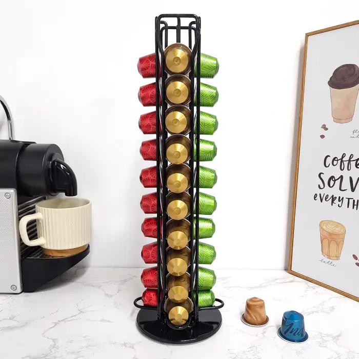 Présentoir à capsules de café en métal plaqué noir, supports rotatifs de haute qualité, dosette de c