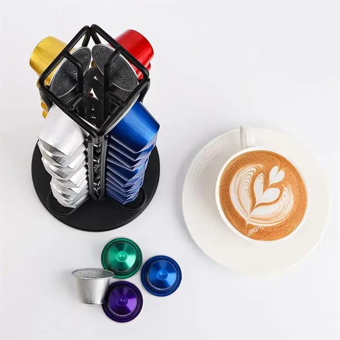 Présentoir à capsules de café en métal plaqué noir, supports rotatifs de haute qualité, dosette de c
