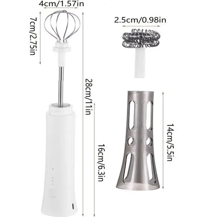 Mousseur à lait électrique sans fil, mélangeur mains libres 2-en-1, fouet rechargeable à 3 vitesses 