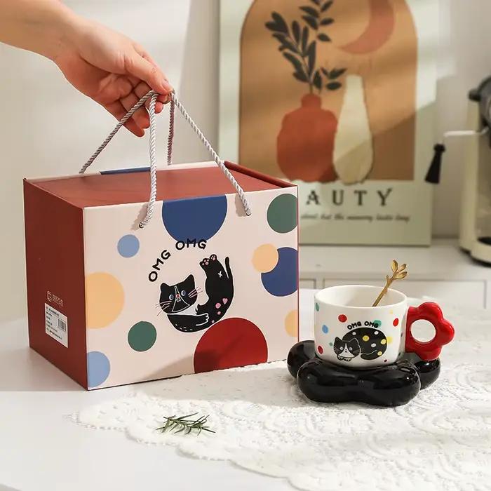 Pointasse à café en céramique, assiette, boîte-cadeau, tasse à eau, tasse de couple, haute beauté