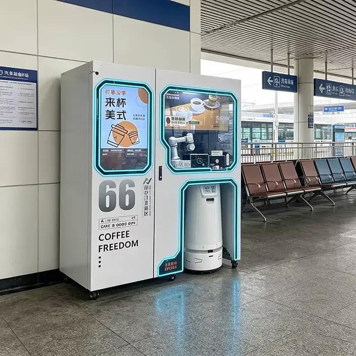 Bras robotisé pour café de qualité supérieure, intégrant la préparation et la distribution, pour les