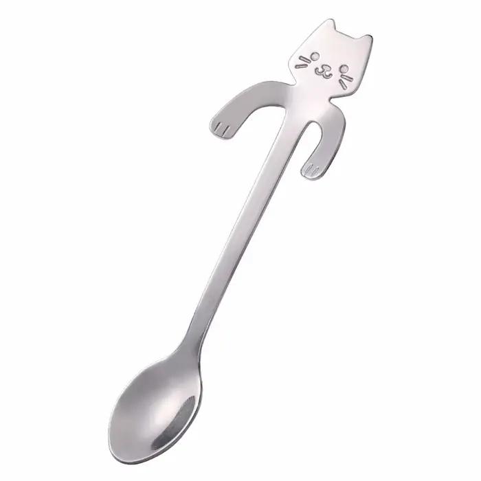 Cuillère à café en acier inoxydable, joli cuillère à café en forme de chat mignon, cuillère à Desser