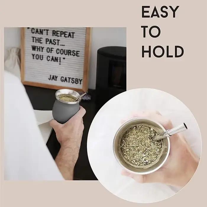 Tasse à thé Mate en acier inoxydable de 230ML, ensemble de tasses à thé pour tasse en paille isolée 