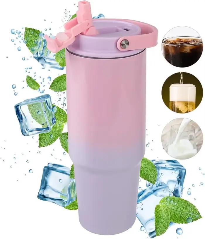 Avec paille Double couche isolation tasse de voyage chaude froide flacon sous vide bouteille d'eau d