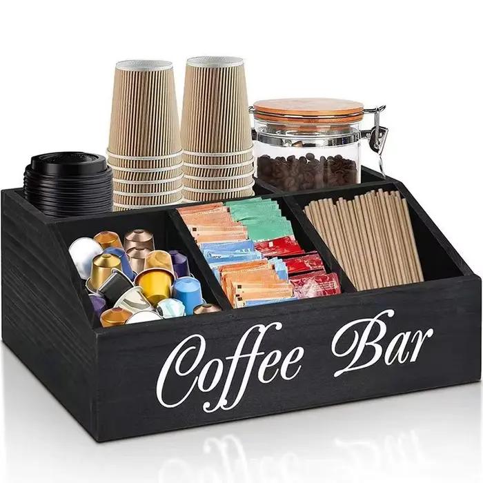 Boîte de rangement à café en bois, simple ou double couche, optionnelle, organisateur classique poly
