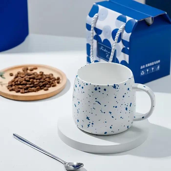 Tasse à café en céramique bleue Klein de 500ml, avec cuillère, paquet cadeau, tasse en porcelaine à 