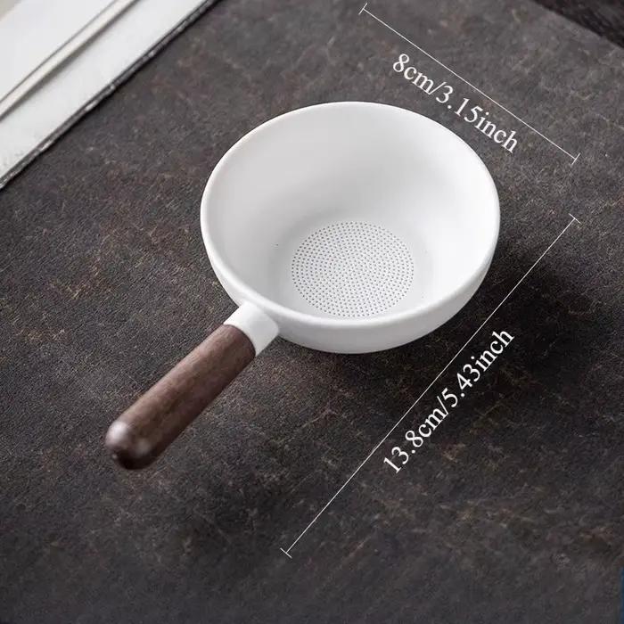 Passoire à thé avec manche en bois de santal, filtre à thé noir et blanc, filtre en céramique, acces