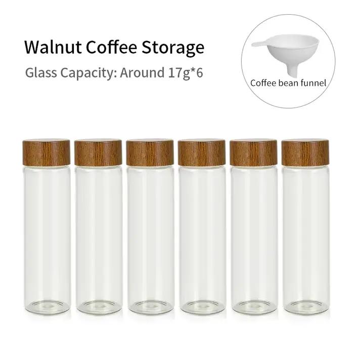 Tube de stockage de grains de café, doseur unique en verre 17g 22g, récipient à base de noix avec en