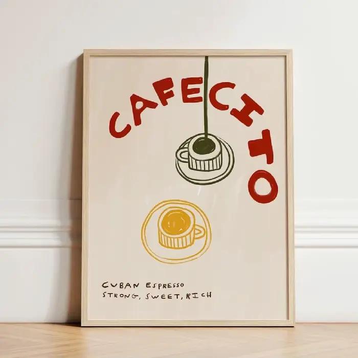 Guide du café cubain rétro avec citation de Cafecito, art mural imprimé sur toile, poster, image pou