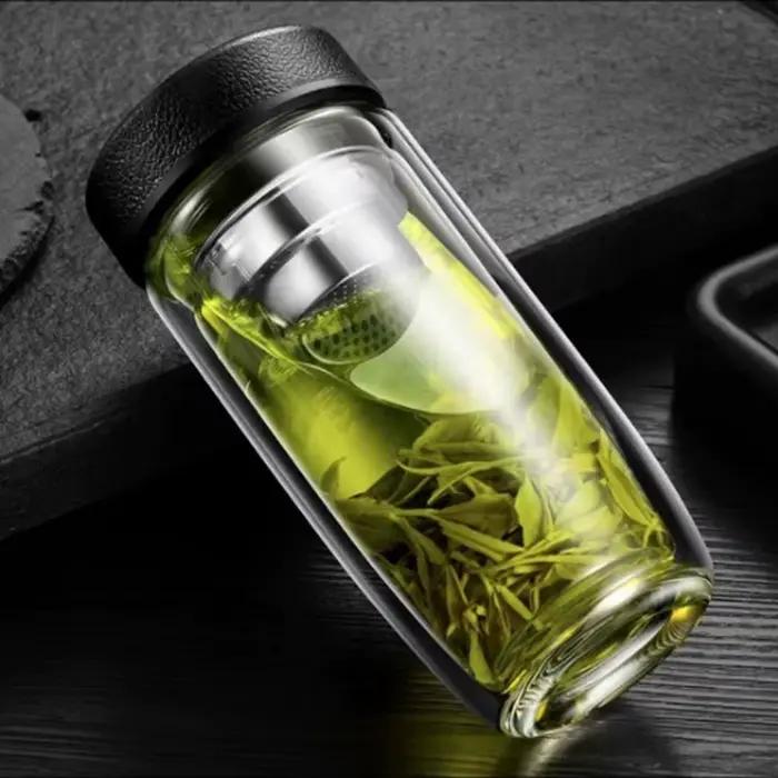 Bouteille d'eau en verre de 450ML, forme ovale, Double couche, tasse à thé, infuseur, verres, boutei