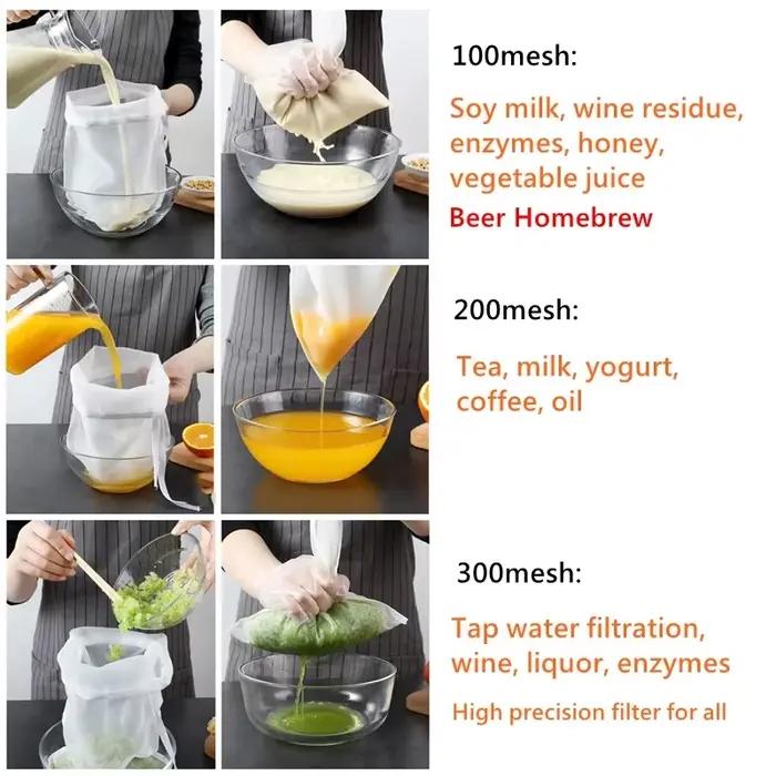 100/200/300 maille filtre presser sac d'eau noix lait Net yaourt thé bière café alimentaire filtre c