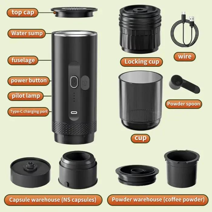 Machine à café expresso électrique sans fil, pour voiture et maison, Camping, cafetière Portable 2 e