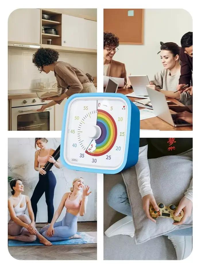 Yunbaoit-Minuterie visuelle à disque arc-en-ciel avec étui de protection, compte à rebours de 60 min