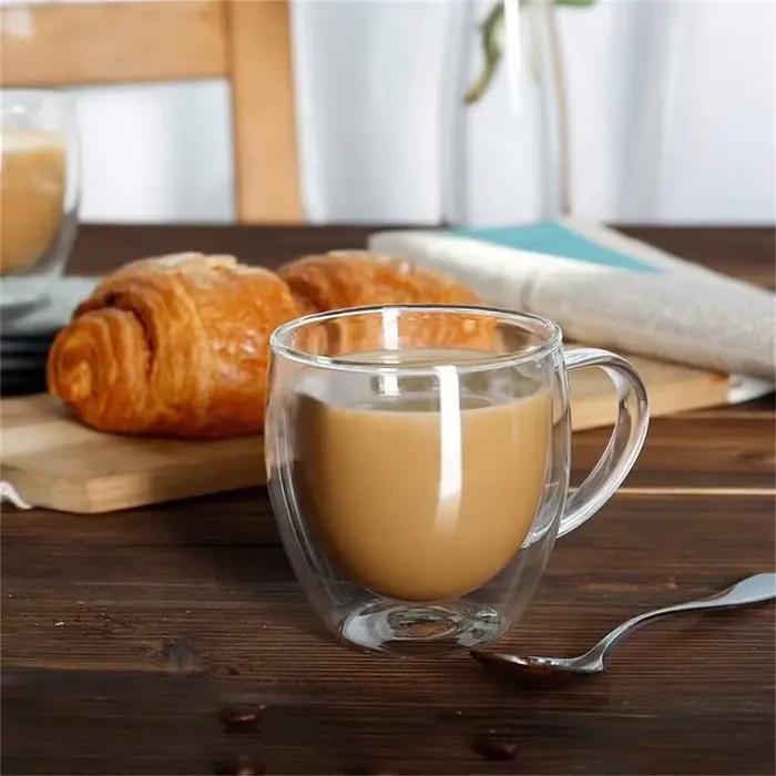 Tasses à café en verre Borosilicate à Double paroi de 250ml, tasses à café isolées avec poignée pour