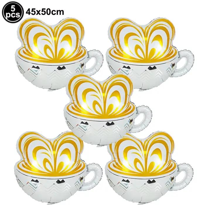 Ballons de fête thé, ballons en aluminium motif café latte et théière florale pour le thé de l'après