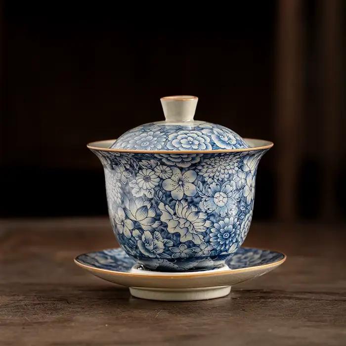Rétro Ru four thé Tureen céramique Sancai couvercle bol théière Gaiwan peut soulever Kung Fu service