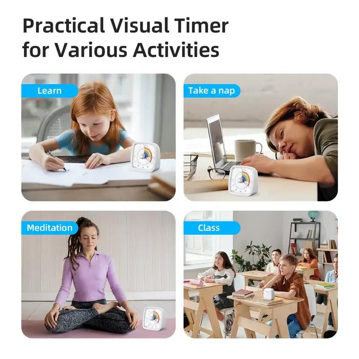 Yunbaoit-Minuterie visuelle avec veilleuse, compte à rebours de 60 minutes pour enfants et adultes, 