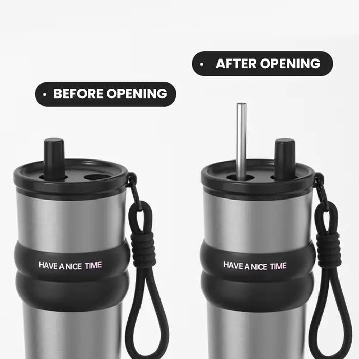 Bouteille isolée sous vide en acier inoxydable avec paille, Thermos anti-fuite pour chaud et froid, 