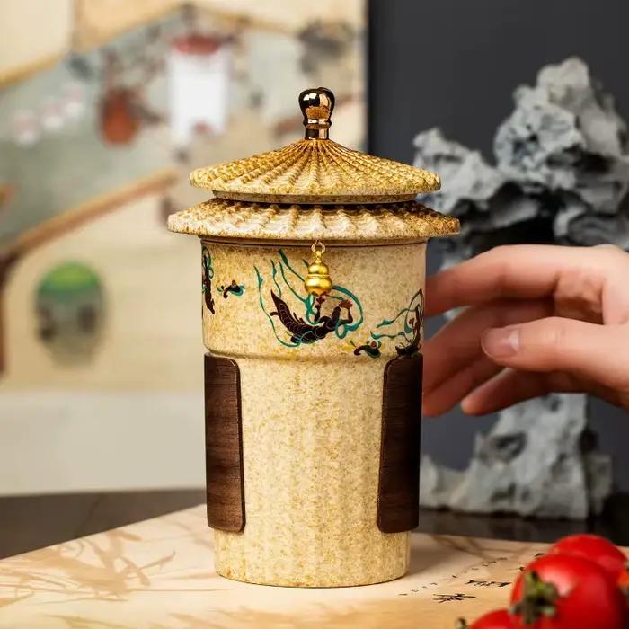 Tasse à thé créative Dunhuang en céramique avec séparateur motif artistique pour usage personnel et cadeaux occasions spéciales