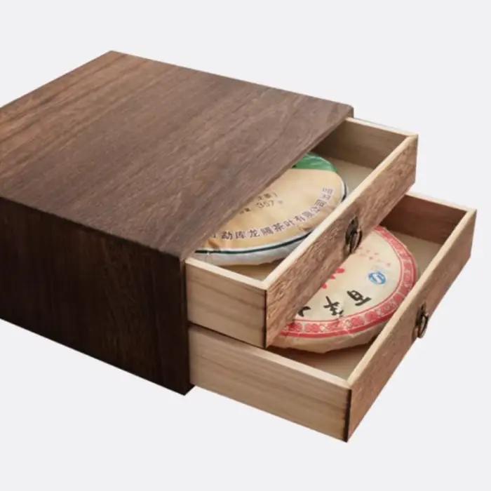 Boîte de rangement de thé multicouche Vintage en bois massif