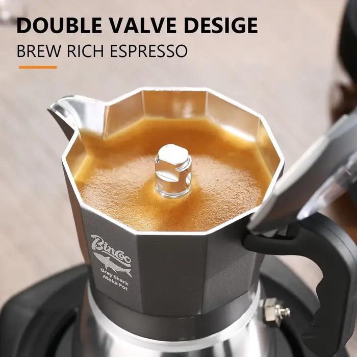 Cafetiere moka bincoo alu beige double valve expresso 2 tasses camping cuisine café artisanal