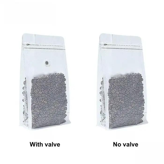 50pcs sac d'emballage de grains de café givré Transparent avec Valve scellée pour le stockage de noix alimentaires en