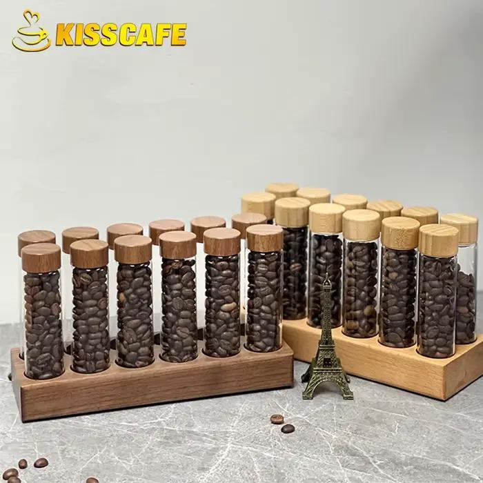 Conteneur en noyer pour grains de café avec entonnoir, coffeeware pour amateurs de café, kit de deux pièces pour rangement et conservation, idéal pour baristas et amateurs de café à la maison