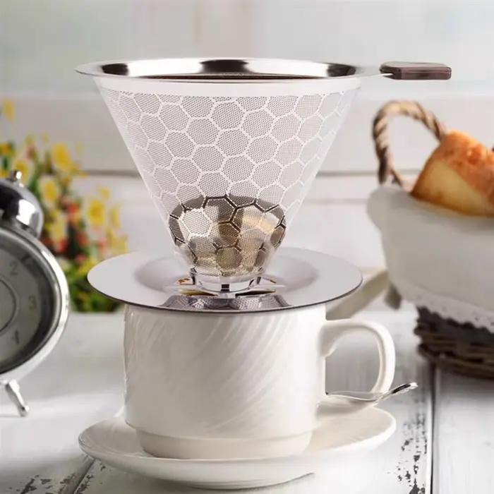 B98A-Pour sur filtre à café goutteur réutilisable en acier inoxydable goutte