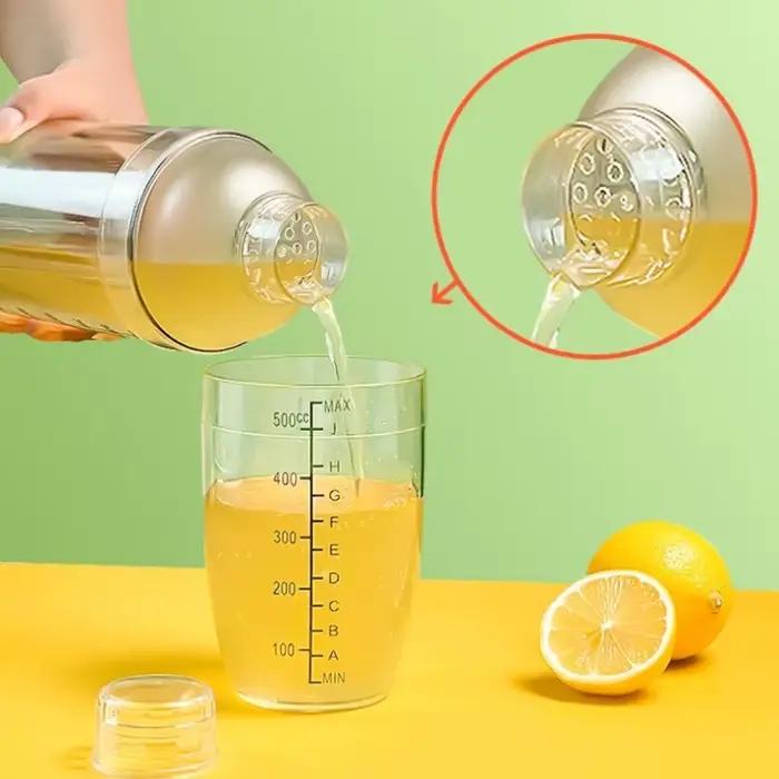Shaker manuel en PC 500ml 700ml pour thé au lait vin boissons avec graduations artisanal thé au citron