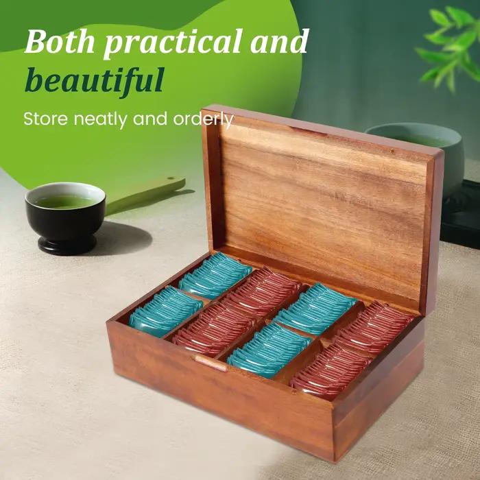 Boîte de rangement de sachets de thé en bois avec 4/8 compartiments