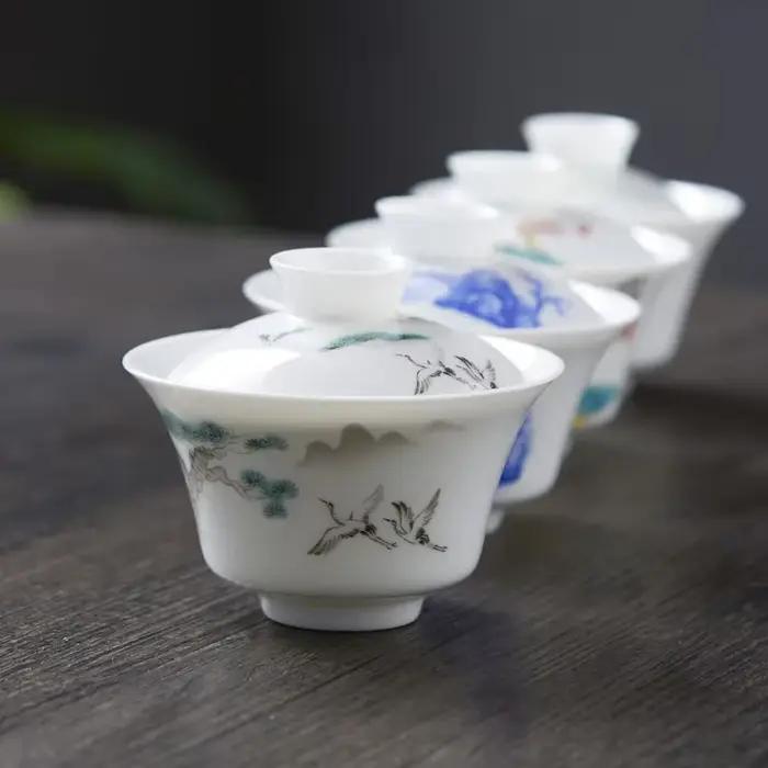 Traditions chinoises Gai Wan service à thé os chine ensembles à thé Dehua Gaiwan thé porcelaine Pot ensemble pour voyage belle et facile bouilloire