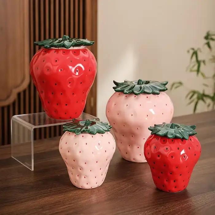 Caddie à thé moderne en céramique à fraises pot de décoration abstraite forme spéciale résistant à l'humidité cadeau artisanal décoration maison