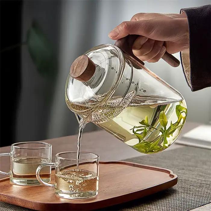 Théière en verre de thé vert résistant à la chaleur avec croissant
