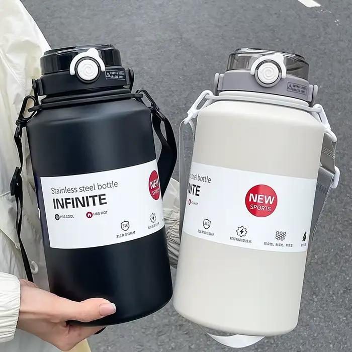 Bouteille isotherme en acier inoxydable grande capacité 800 ml/2000 ml avec poignée et paille