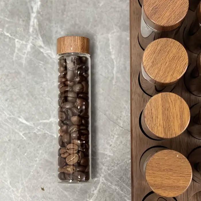 Conteneur en noyer pour grains de café avec entonnoir, coffeeware pour amateurs de café, kit de deux pièces pour rangement et conservation, idéal pour baristas et amateurs de café à la maison