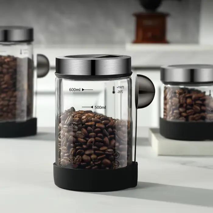 Pot scellé en verre pour grains de café et thé, récipient de conservation de fraîcheur, pot de stockage de café en poudre, pot à thé, design moderne pour cuisine