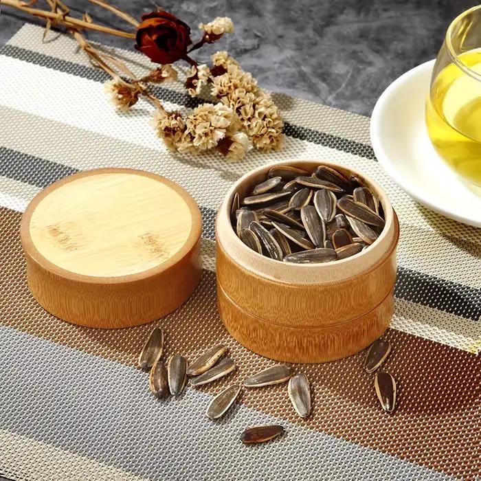 Boîte de stockage de nourriture en bambou naturel pour thé, noix et épices, organisateur écologique pour la cuisine, conteneurs de rangement pour la maison, cadeau de mariage durable