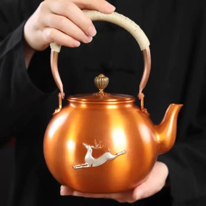 Bouilloire Violette en Cuivre Argenté Doré Faite à la Main Service à Thé d'Eau Bouillie Pour la Maison Occasions Spéciales Usage Familial Cadeau Prestigieux